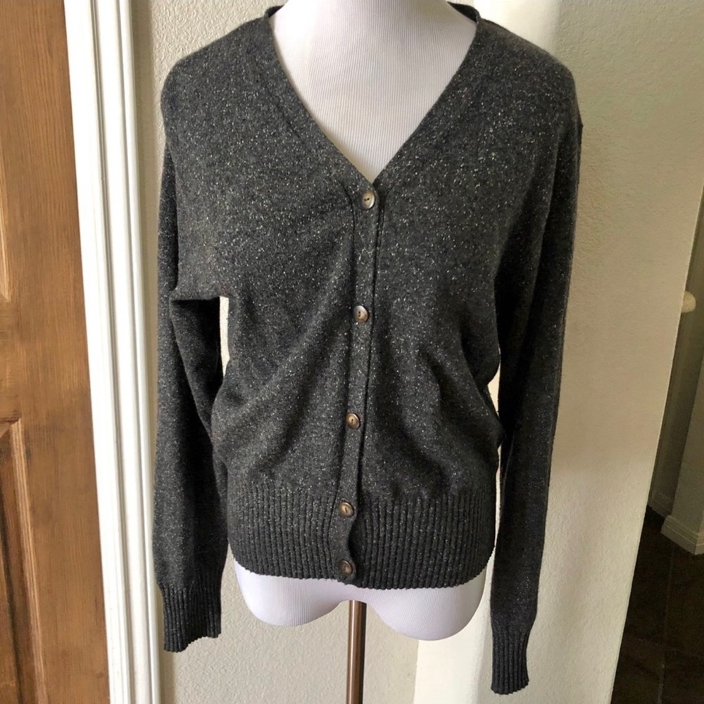 Gap Vintage LambsWool Cardigan Silk Sweater Minimalist Grey Hong Kong Large